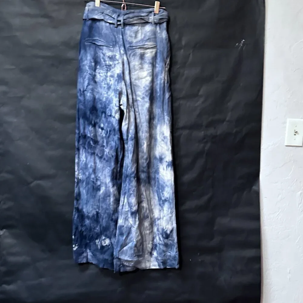 H&M Tie Dyed Cotton Black Pants Blue Size 8  Wide Legged Trousers Slacks Cotton